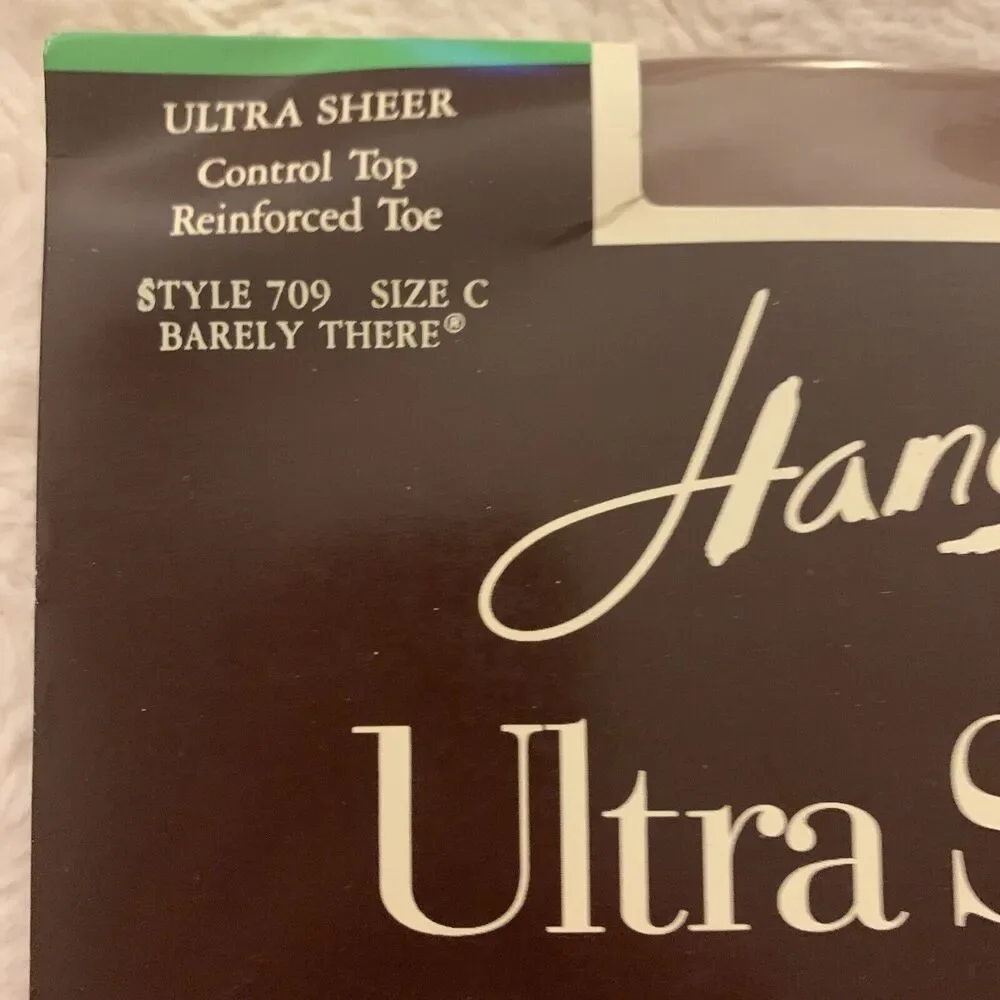 Hanes Ultra Sheer Pantyhose Control Top Sandalfoot Hosiery Size C Barley There